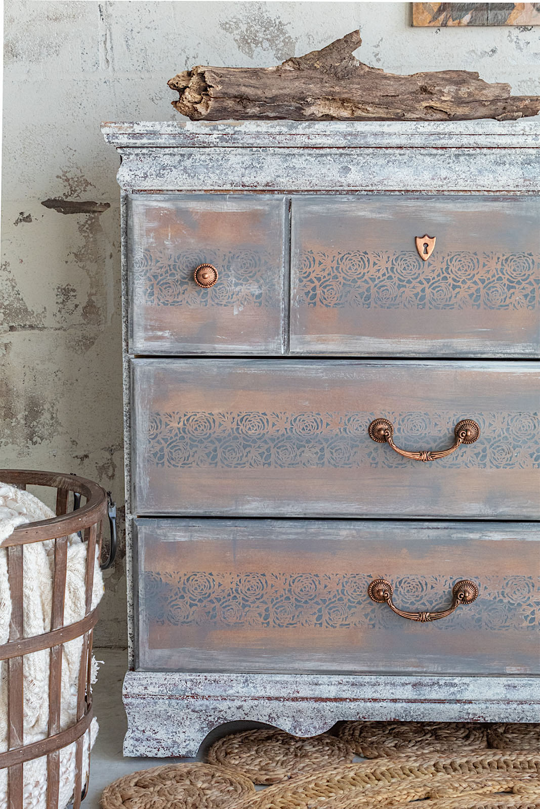 Cracked Patina Dresser/Stenciling Furniture  Nooks In Bloom
